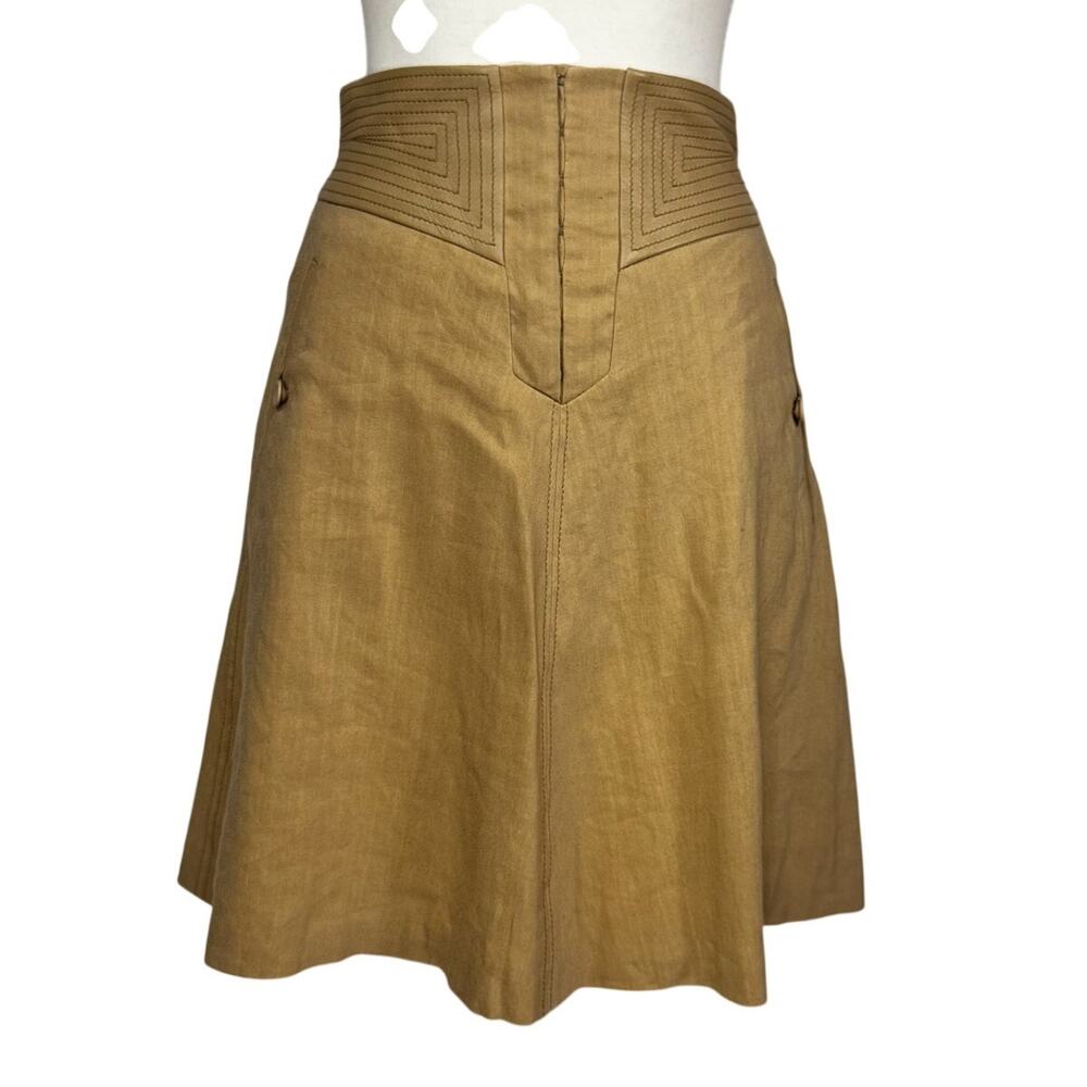 Rebecca Taylor Mini Skirt Sz 2 Sand Linen Lamb Leather Trim Geometric A-Line NWT - Picture 10 of 16